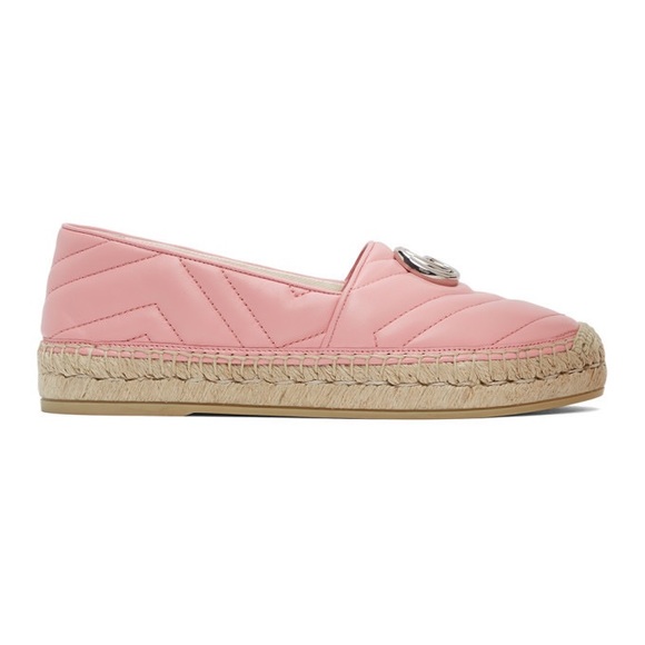 New Gucci Gg marmont double G Pink leather Quilted Charlotte Espadrilles flats - Picture 8 of 9